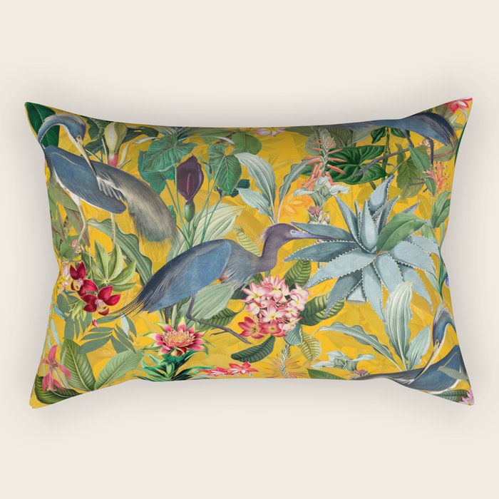 Vintage & Shabby Chic - Sunny Tropical Garden Blue Heron Rectangular Pillow