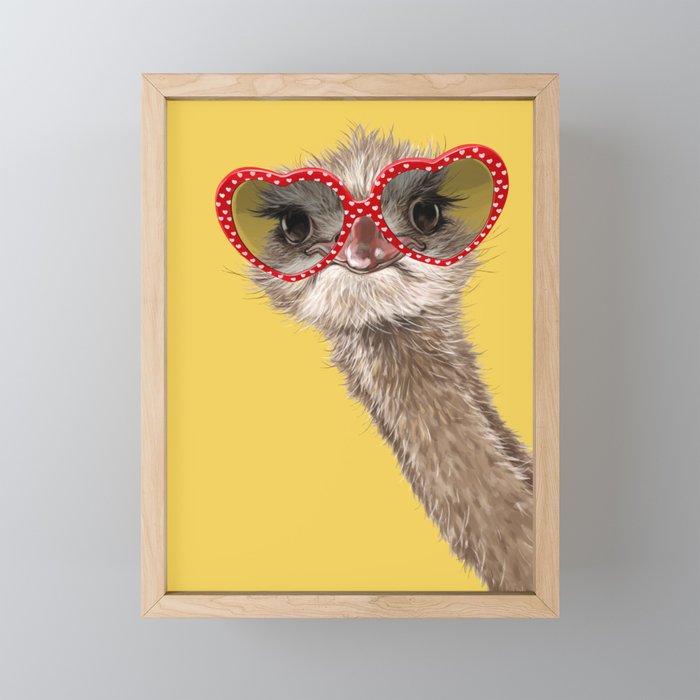 Fashion Hipster Ostrich In Yellow Mini Art Print