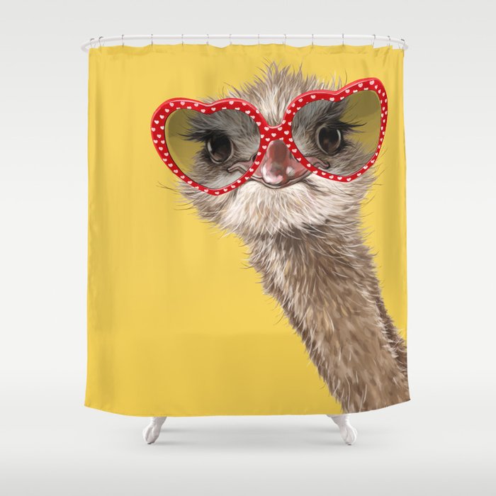 Fashion Hipster Ostrich In Yellow Shower Curtain