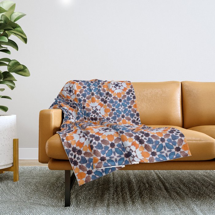 Moroccan Tile - Blue Mosaic Throw Blanket