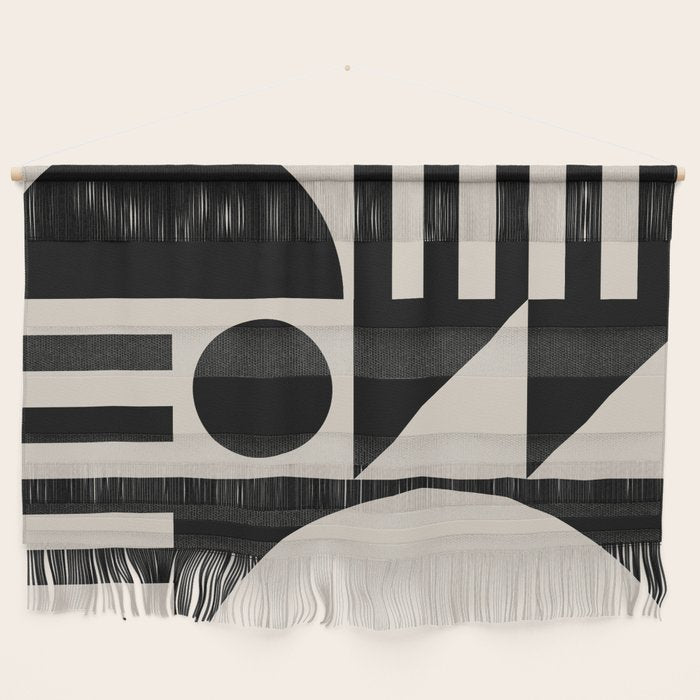 Mid Century Modern Geometric 936 Black And Linen White Wall Hanging