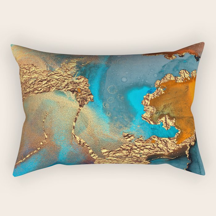 Abstract Blue And Gold Autumn Marble Rectangular Pillow