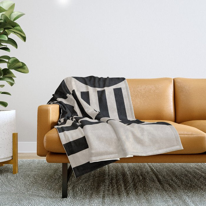Mid Century Modern Geometric 936 Black And Linen White Throw Blanket