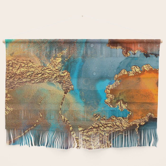Abstract Blue And Gold Autumn Marble Wall Hanging
