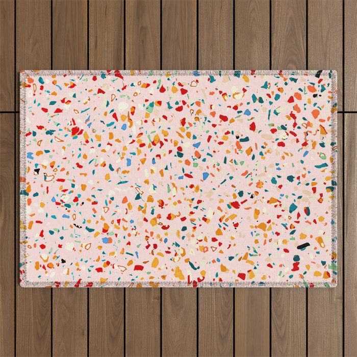 Blush Terrazzo | Pink Eclectic Speckles | Abstract Confetti Painting | Chic Bohemian Illustration Outdoor Rug