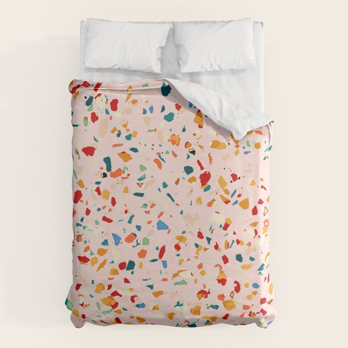 Blush Terrazzo | Pink Eclectic Speckles | Abstract Confetti Painting | Chic Bohemian Illustration Duvet Cover
