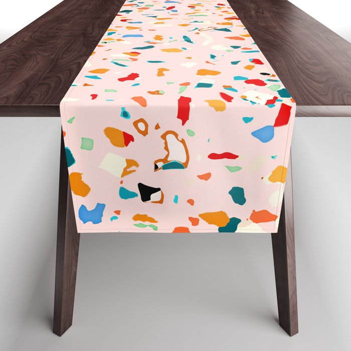 Blush Terrazzo | Pink Eclectic Speckles | Abstract Confetti Painting | Chic Bohemian Illustration Table Runner