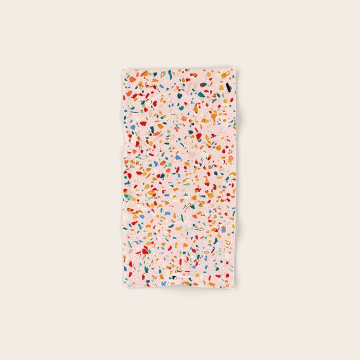 Blush Terrazzo | Pink Eclectic Speckles | Abstract Confetti Painting | Chic Bohemian Illustration Bath Towel