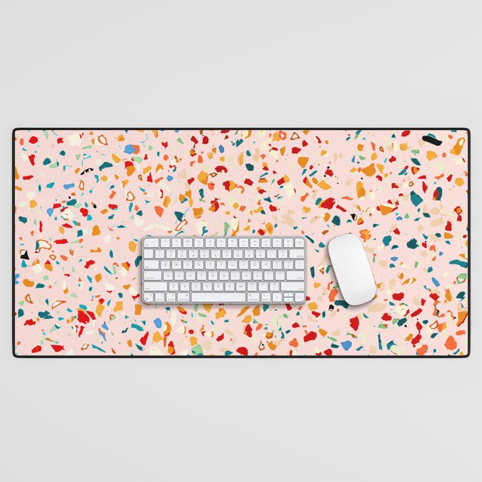 Blush Terrazzo | Pink Eclectic Speckles | Abstract Confetti Painting | Chic Bohemian Illustration Desk Mat