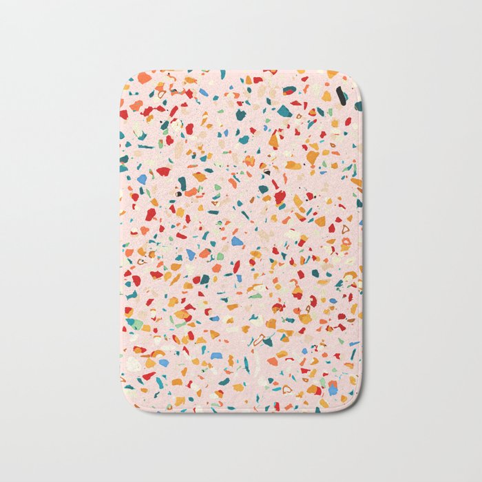 Blush Terrazzo | Pink Eclectic Speckles | Abstract Confetti Painting | Chic Bohemian Illustration Bath Mat