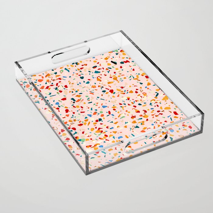 Blush Terrazzo | Pink Eclectic Speckles | Abstract Confetti Painting | Chic Bohemian Illustration Acrylic Tray