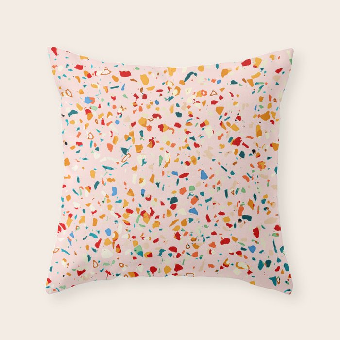 Blush Terrazzo | Pink Eclectic Speckles | Abstract Confetti Painting | Chic Bohemian Illustration Throw Pillow