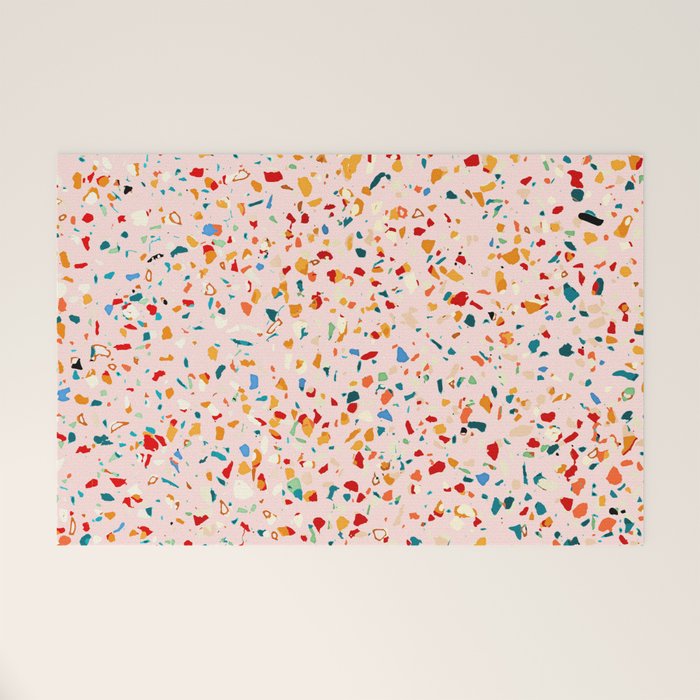 Blush Terrazzo | Pink Eclectic Speckles | Abstract Confetti Painting | Chic Bohemian Illustration Welcome Mat