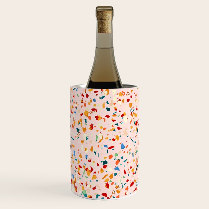 Blush Terrazzo | Pink Eclectic Speckles | Abstract Confetti Painting | Chic Bohemian Illustration Wine Chiller