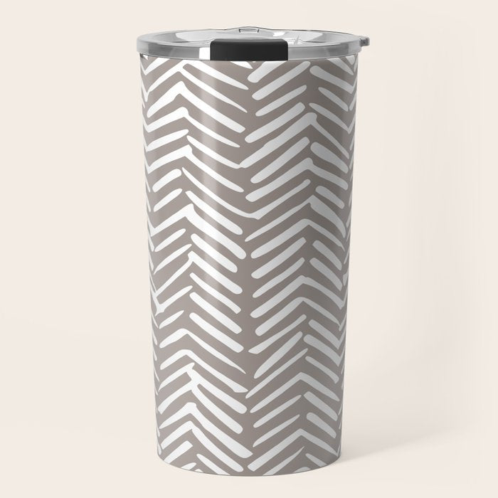 Abstract Herringbone Pattern, Rustic, Light Brown Travel Mug