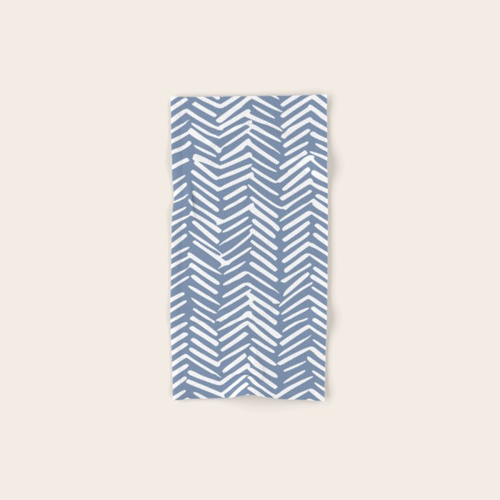 Abstract Herringbone Pattern, Rustic, Blue And White Bath Towel