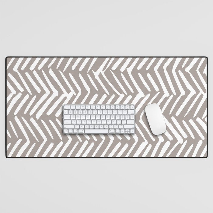 Abstract Herringbone Pattern, Rustic, Light Brown Desk Mat