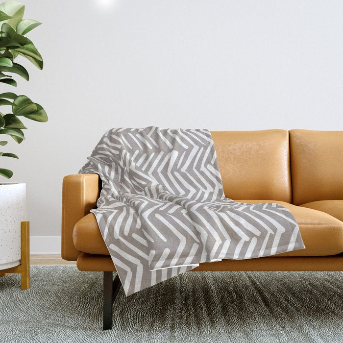 Abstract Herringbone Pattern, Rustic, Light Brown Throw Blanket