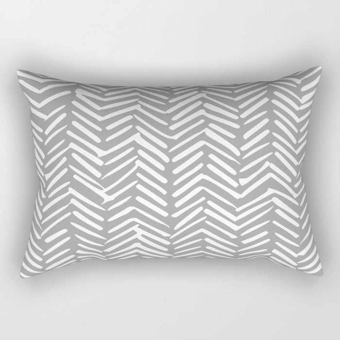 Abstract Herringbone Pattern, Rustic, Gray And White Rectangular Pillow