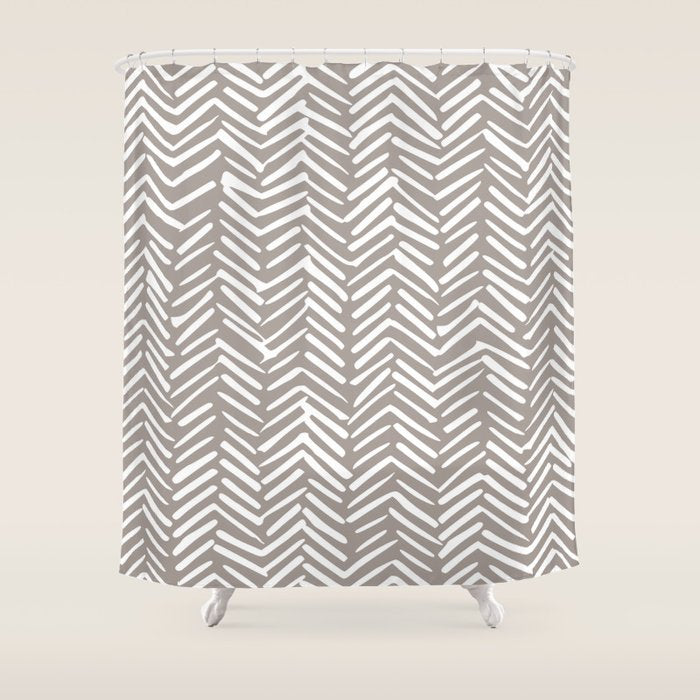 Abstract Herringbone Pattern, Rustic, Light Brown Shower Curtain