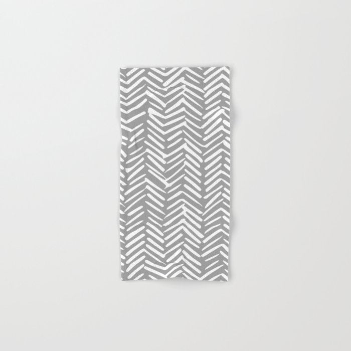 Abstract Herringbone Pattern, Rustic, Gray And White Bath Towel