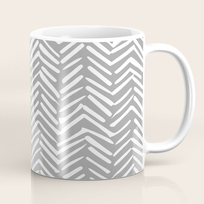 Abstract Herringbone Pattern, Rustic, Gray And White Coffee Mug