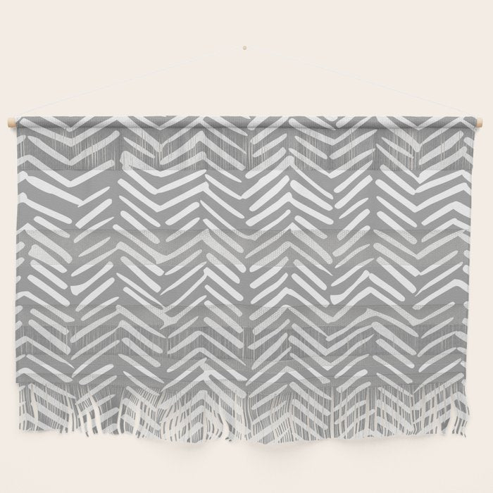 Abstract Herringbone Pattern, Rustic, Gray And White Wall Hanging