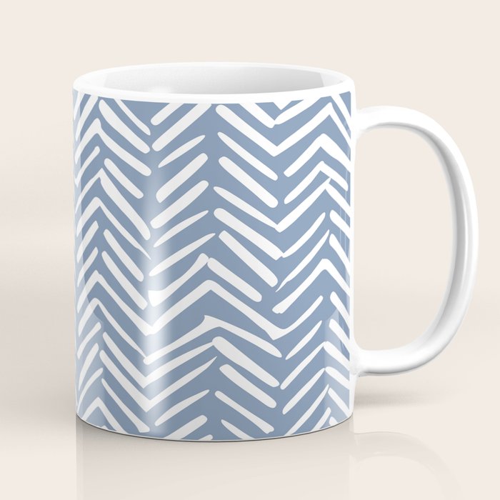 Abstract Herringbone Pattern, Rustic, Blue And White Coffee Mug