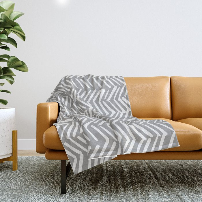 Abstract Herringbone Pattern, Rustic, Gray And White Throw Blanket