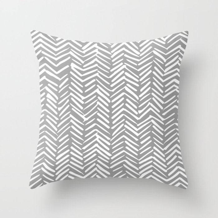 Abstract Herringbone Pattern, Rustic, Gray And White Throw Pillow