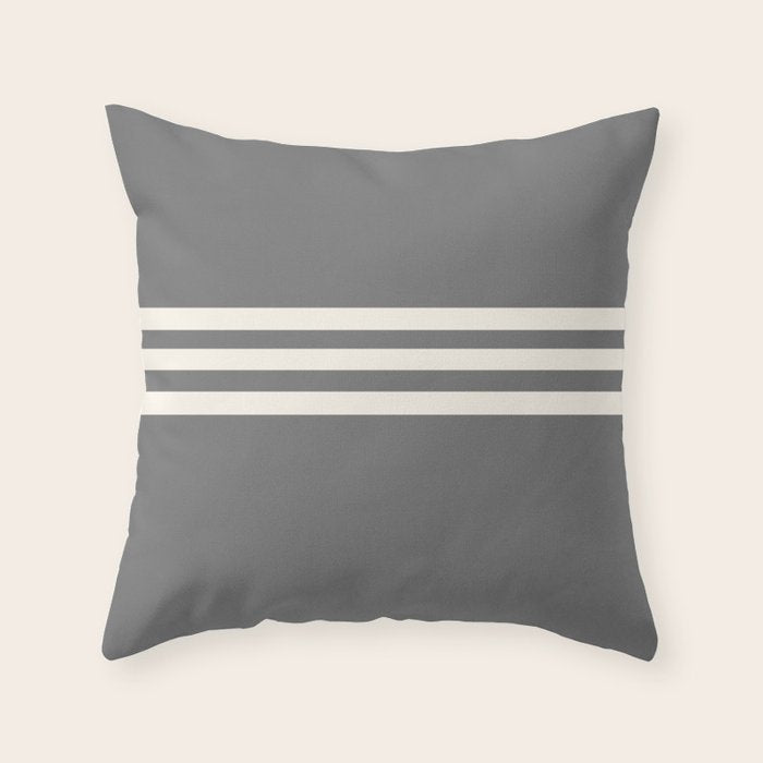 Grey Solid With Treble Ivory Stripes Minimalist Color Block Pattern Throw Pillow