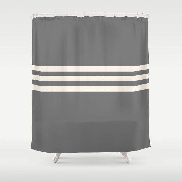 Grey Solid With Treble Ivory Stripes Minimalist Color Block Pattern Shower Curtain