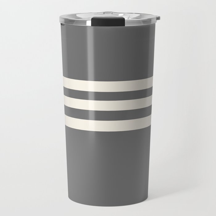 Grey Solid With Treble Ivory Stripes Minimalist Color Block Pattern Travel Mug