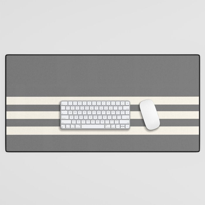 Grey Solid With Treble Ivory Stripes Minimalist Color Block Pattern Desk Mat