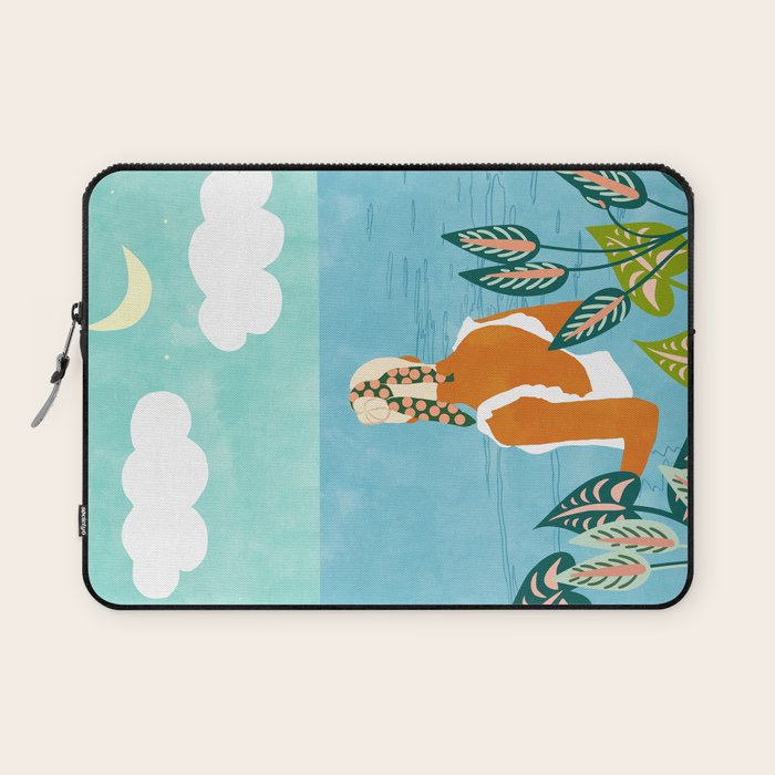 The Pursuit Of Happiness, Woman Ocean Travel Swim Illustration, Bohemian Fashion Tropical Laptop Sleeve