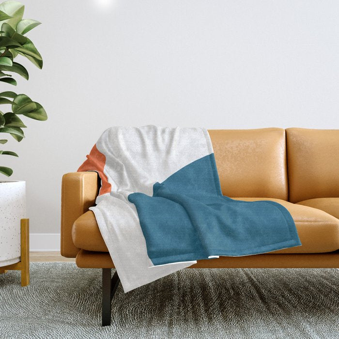 Meeting. Colorful Minimalist Abstract In Orange, Blue, And White Throw Blanket
