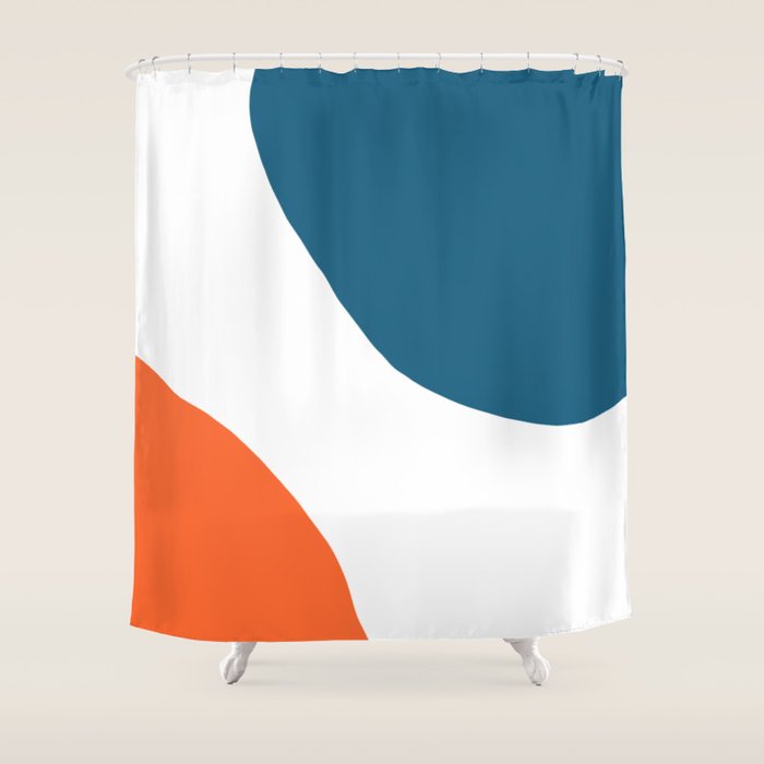 Meeting. Colorful Minimalist Abstract In Orange, Blue, And White Shower Curtain