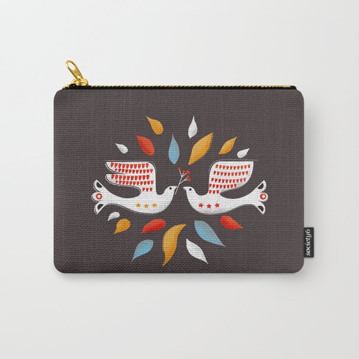 Retro Christmas Birds Illustration Carry All Pouch