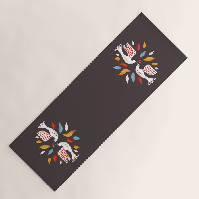 Retro Christmas Birds Illustration Yoga Mat