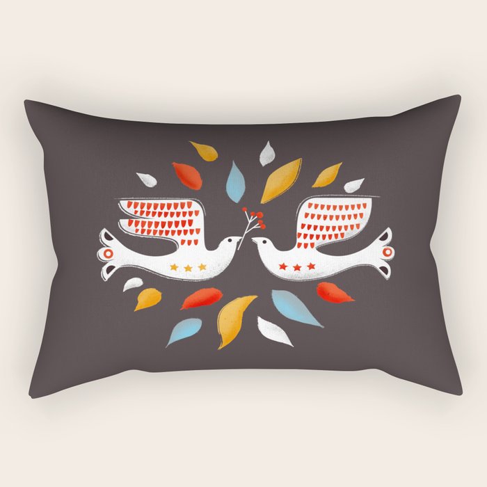 Retro Christmas Birds Illustration Rectangular Pillow