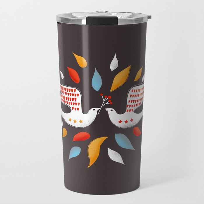 Retro Christmas Birds Illustration Travel Mug