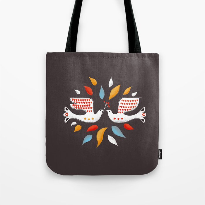 Retro Christmas Birds Illustration Tote Bag