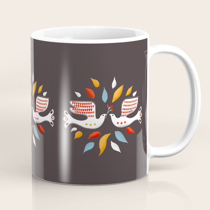 Retro Christmas Birds Illustration Coffee Mug