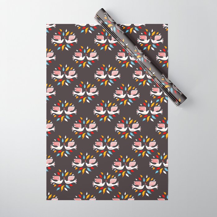 Retro Christmas Birds Illustration Wrapping Paper