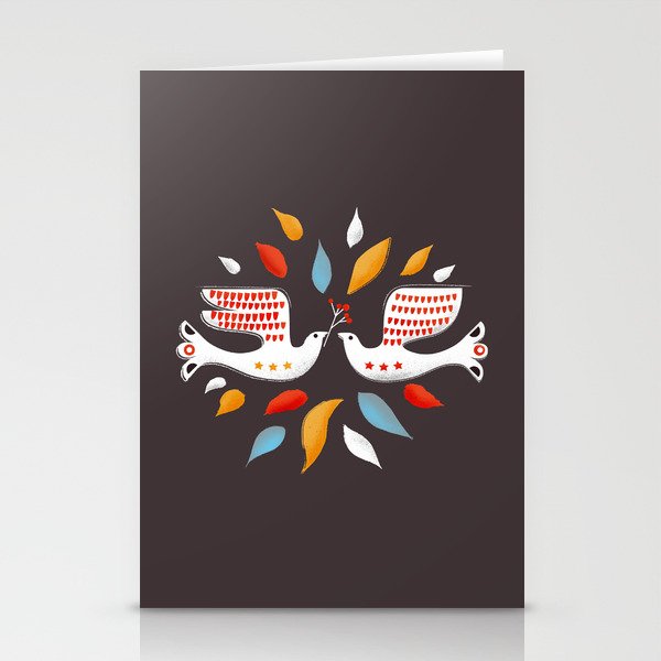 Retro Christmas Birds Illustration Stationery Card
