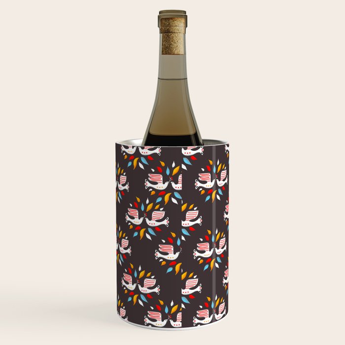 Retro Christmas Birds Illustration Wine Chiller
