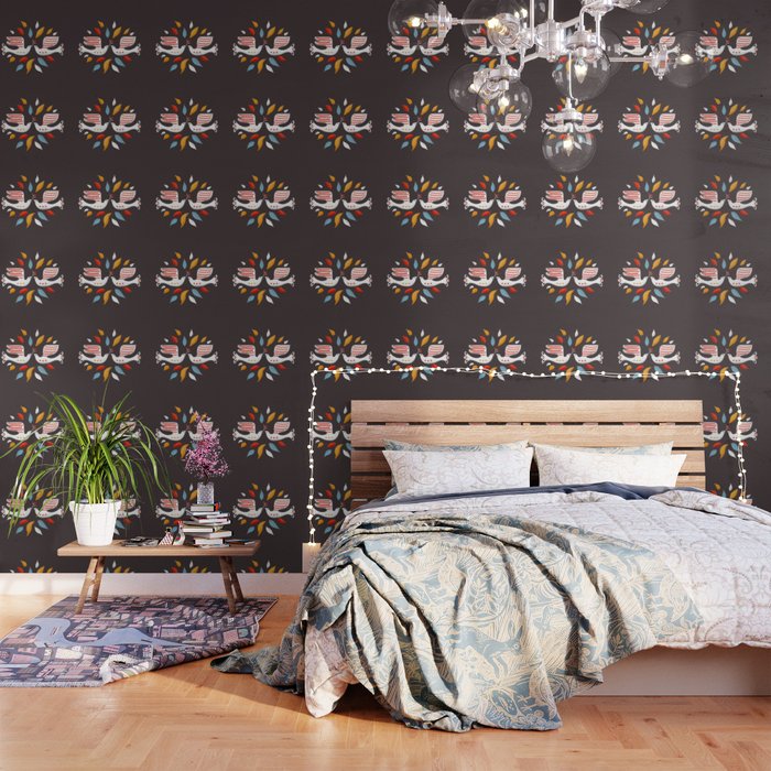 Retro Christmas Birds Illustration Wallpaper