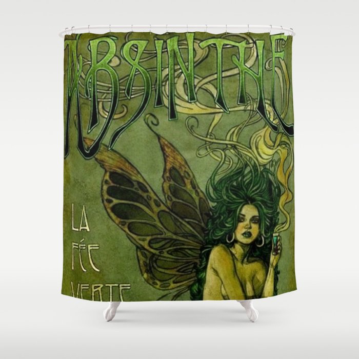 Vintage Parisian Green Fairy Absinthe Alcoholic Aperitif Advertisement Poster Shower Curtain
