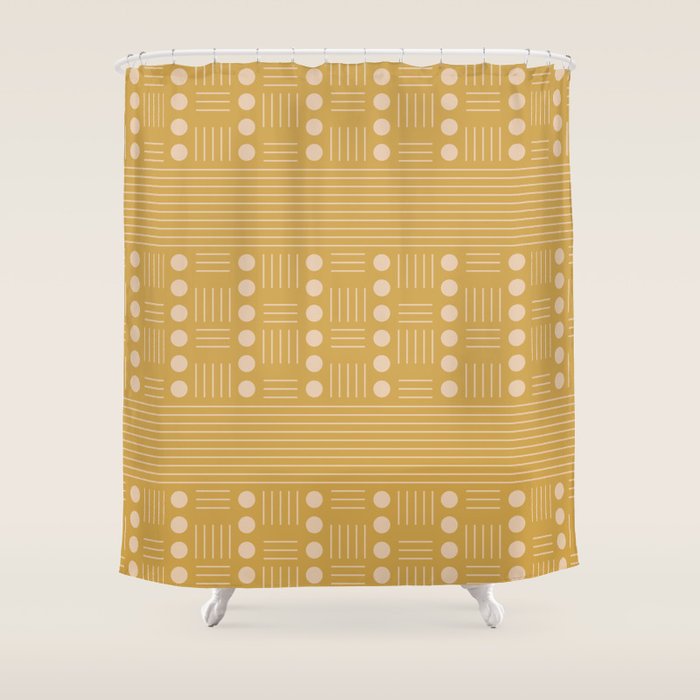 Lines And Circle In Mustard Shower Curtain