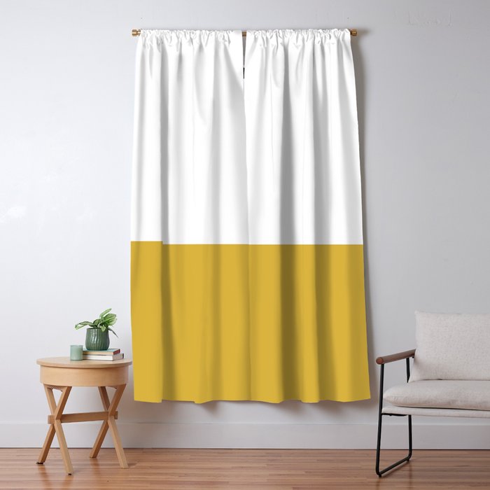 Mustard Yellow And White Solid Color Block Window Curtain
